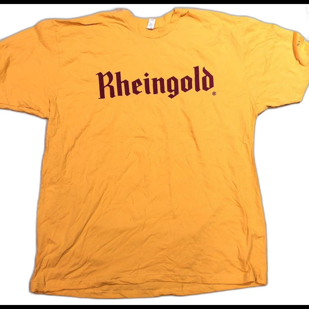 NEW! Retro Vintage Rheingold Beer Classic NY Mustard Yellow T-Shirt Men's Medium